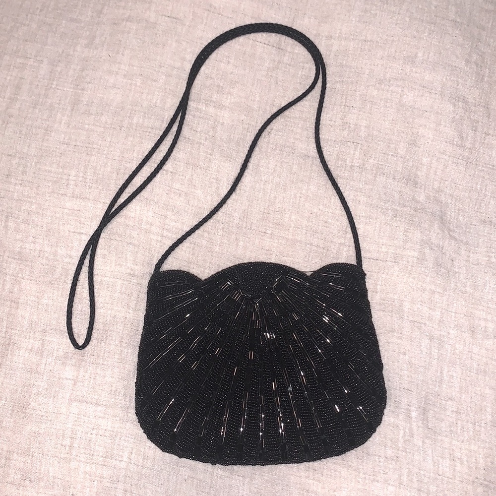 Vintage Black Beaded Over-The-Shoulder Clutch